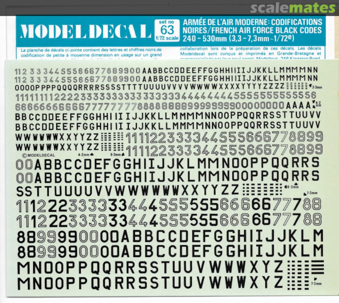 Boxart Armée de l'Air Moderne: Codifications Noires / French Air Force Black Codes 63 Modeldecal Boxart Armée de l'Air Moderne: Codifications Noires / French Air Force Black Codes 63 Modeldecal