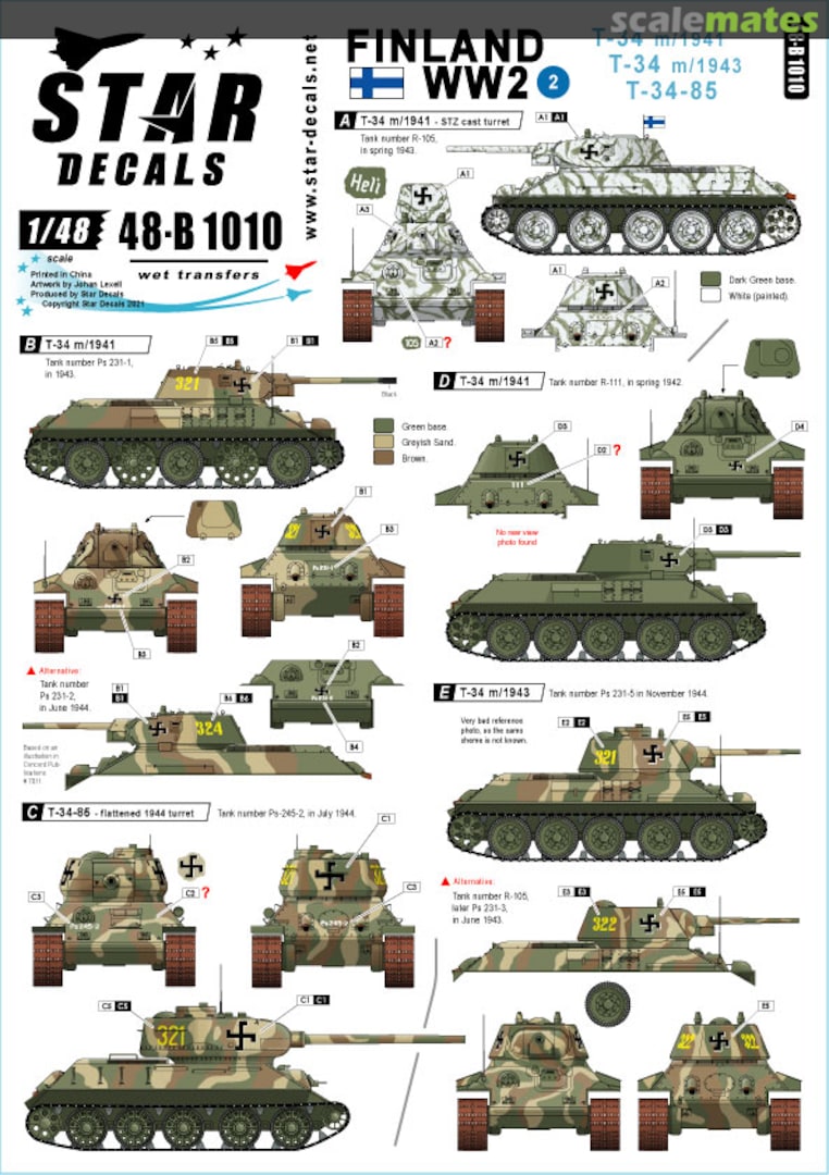 Boxart T-34 m/1941, T-34 m/1943 and T-34-85. 48-B1010 Star Decals Boxart T-34 m/1941, T-34 m/1943 and T-34-85. 48-B1010 Star Decals