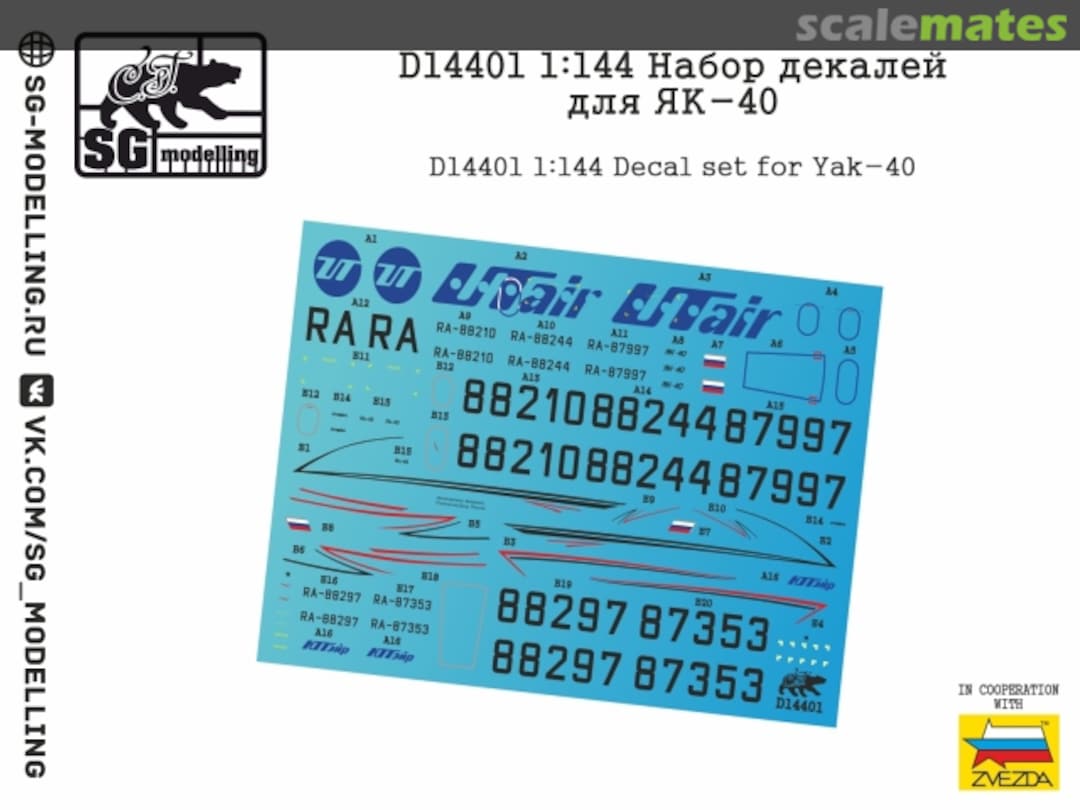 Boxart Yak-40 decal set D14401 SG-MODELLING