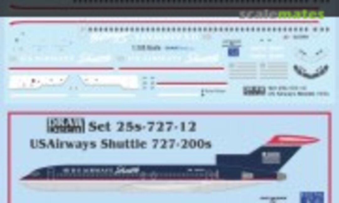 1:125 USAirways Shuttle 727-200s (Draw Decal 25-727-12) 25-727-12