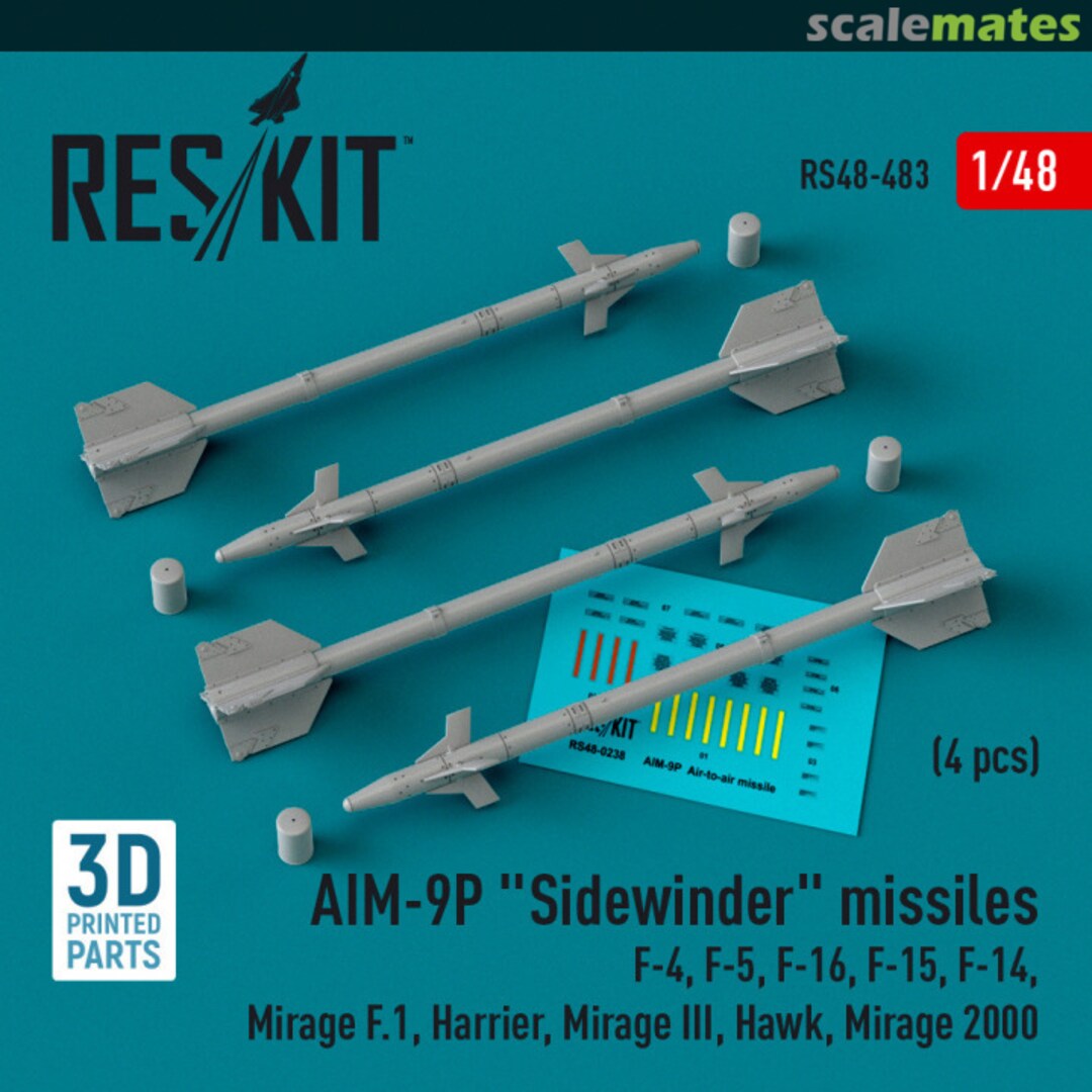 Boxart AIM-9P Sidewinder missiles (4 pcs) (3D Printed) RS48-0483 ResKit