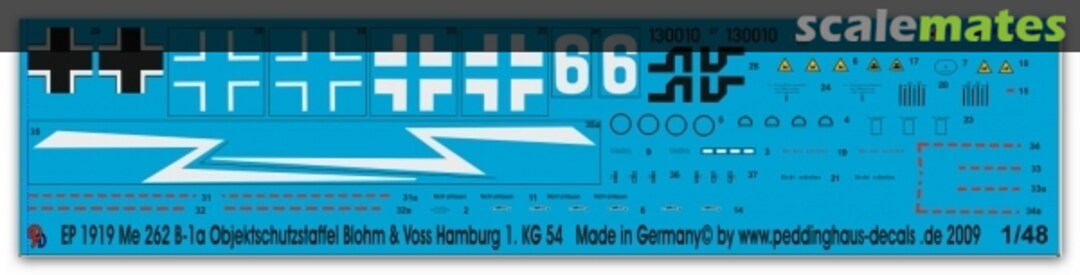 Boxart Me 262 B-1a Objektschutzstaffel Blohm & Voss Hamburg 1./KG 54 EP 1919 Peddinghaus-Decals Boxart Me 262 B-1a Objektschutzstaffel Blohm & Voss Hamburg 1./KG 54 EP 1919 Peddinghaus-Decals