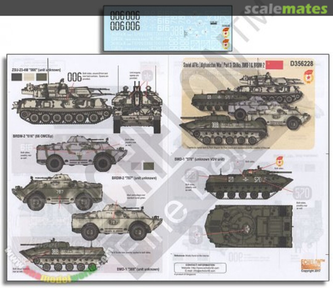 Boxart Soviet AFVs Afghanistan Pt 3 Shilka,BMD1, BRDM2 D356228 Echelon Fine Details Boxart Soviet AFVs Afghanistan Pt 3 Shilka,BMD1, BRDM2 D356228 Echelon Fine Details