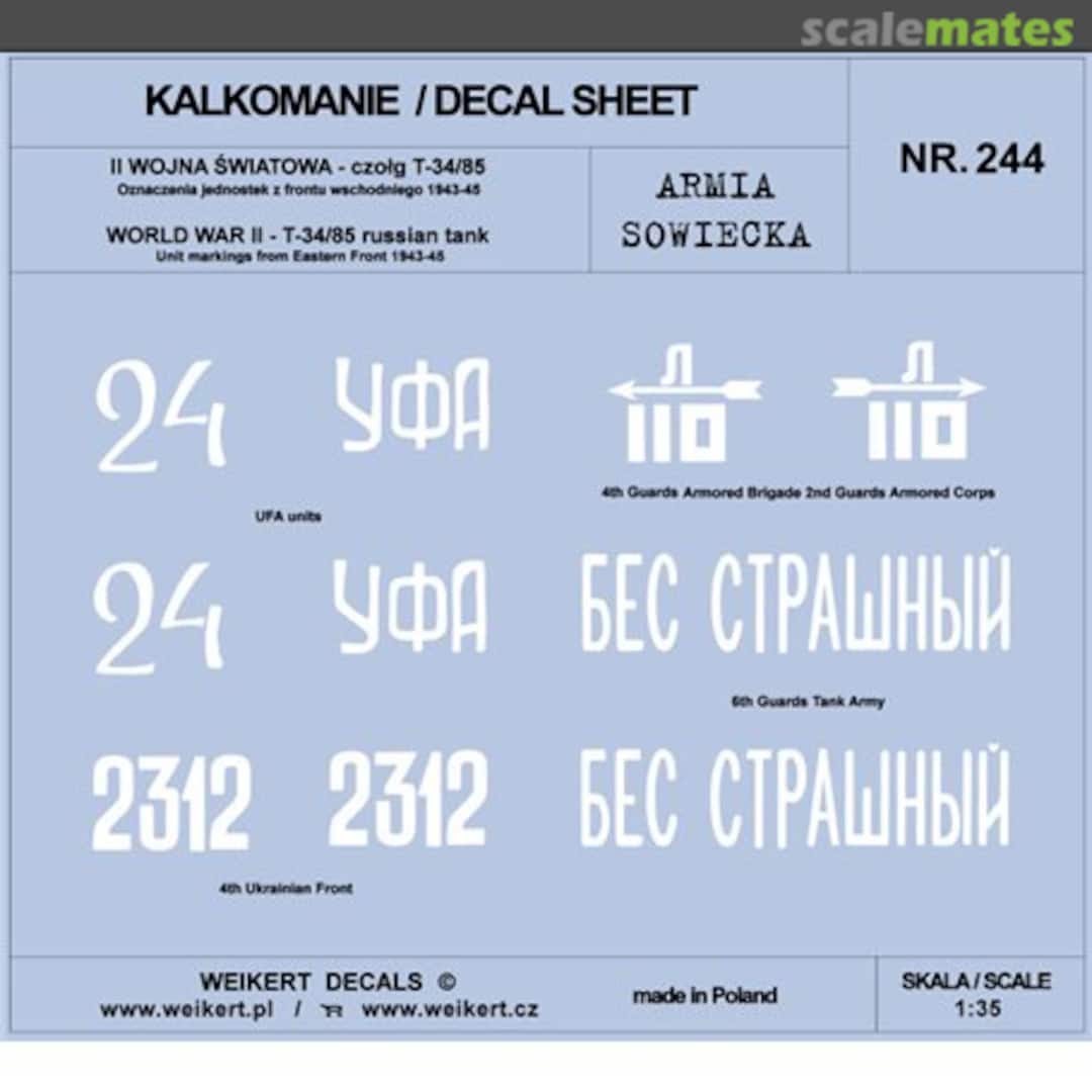 Boxart T-34/85 Russian tanks 1943-44 244 Weikert Decals Boxart T-34/85 Russian tanks 1943-44 244 Weikert Decals