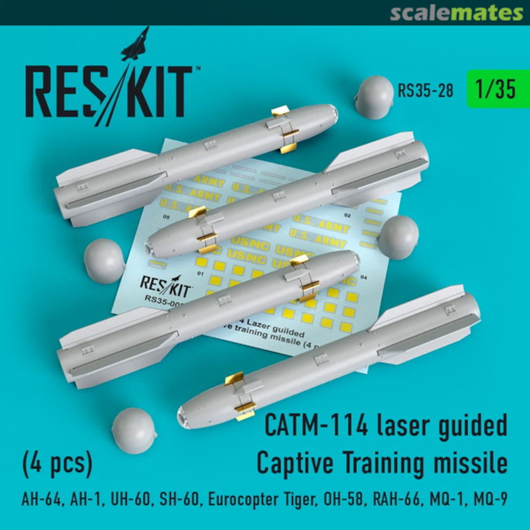 Boxart CATM-114 laser guided Captive Training missiles (4 pcs) (AH-64, AH-1, UH-60, SH-60, Eurocopter Tiger, OH-58, RAH-66, MQ-1, MQ-9) RS35-0028 ResKit Boxart CATM-114 laser guided Captive Training missiles (4 pcs) (AH-64, AH-1, UH-60, SH-60, Eurocopter Tiger, OH-58, RAH-66, MQ-1, MQ-9) RS35-0028 ResKit