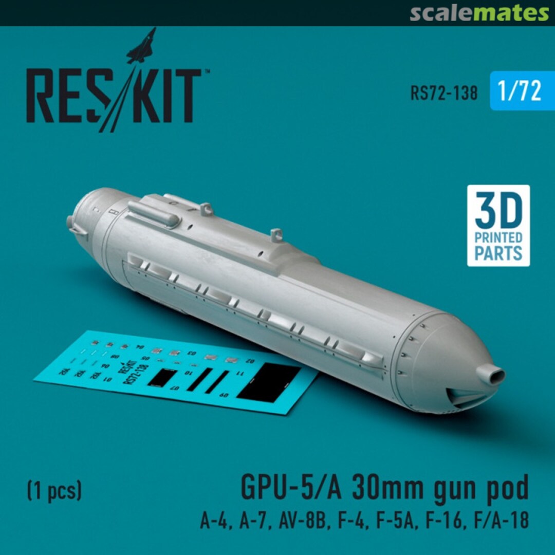 Boxart GPU-5/A 30mm gun pod (1 pcs) (3D Printed) RS72-0138 ResKit Boxart GPU-5/A 30mm gun pod (1 pcs) (3D Printed) RS72-0138 ResKit