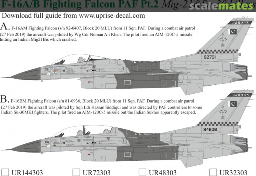Boxart F-16A/B Fighting Falcon PAF Pt.2 MiG-21 & Su-30 Killer with stencils UR144303 UpRise Decal Boxart F-16A/B Fighting Falcon PAF Pt.2 MiG-21 & Su-30 Killer with stencils UR144303 UpRise Decal
