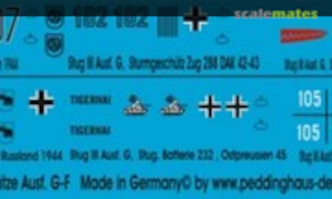 1:87 6 verschiedene Stug III G-F (Peddinghaus-Decals EP 1648) EP 1648