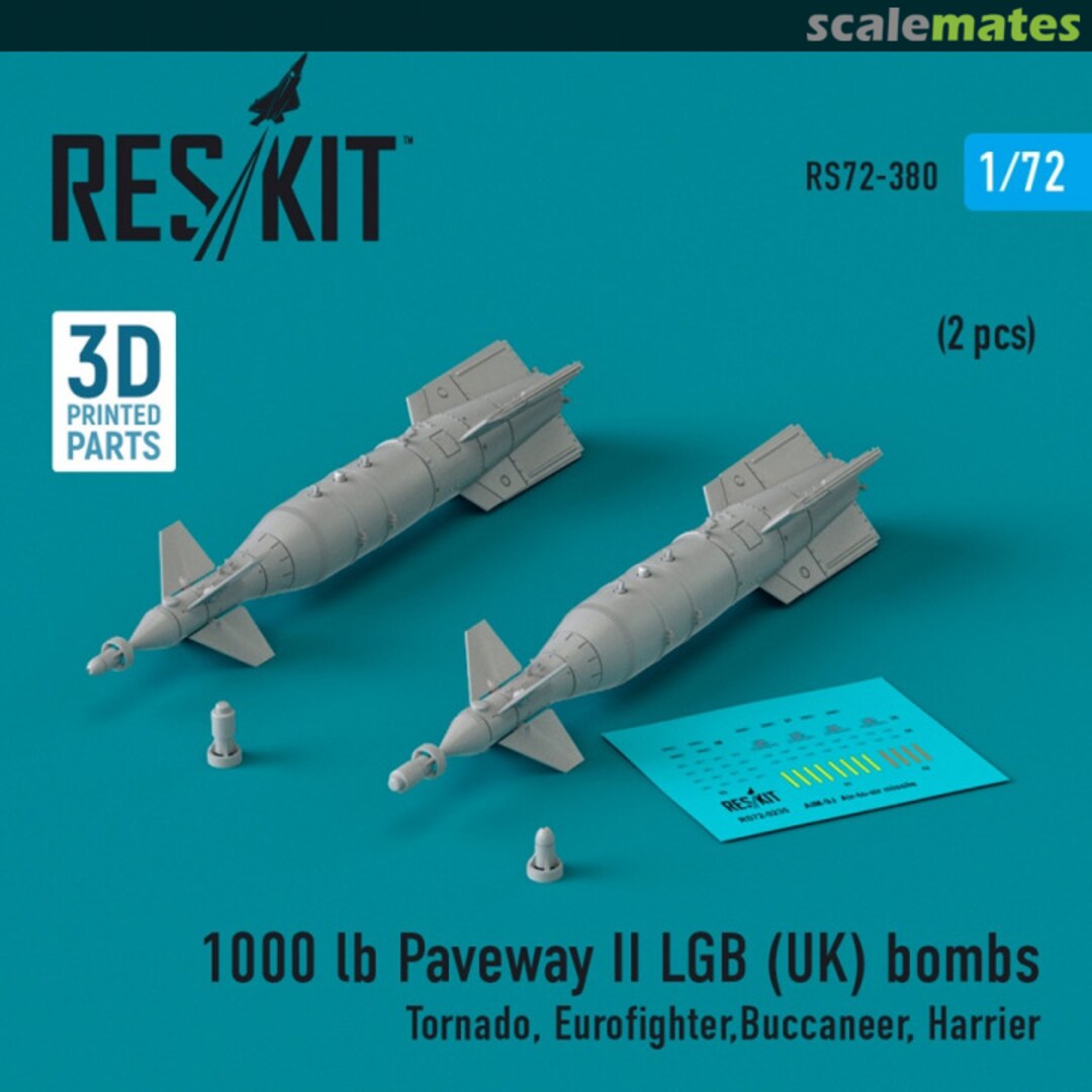 Boxart 1000 lb Paveway II LGB (UK) bombs (2 pcs) (3D Printed) RS72-0380 ResKit Boxart 1000 lb Paveway II LGB (UK) bombs (2 pcs) (3D Printed) RS72-0380 ResKit