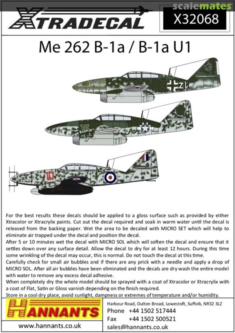Boxart Messerschmitt Me 262 B-1a/B-1a U1 X32068 Xtradecal Boxart Messerschmitt Me 262 B-1a/B-1a U1 X32068 Xtradecal