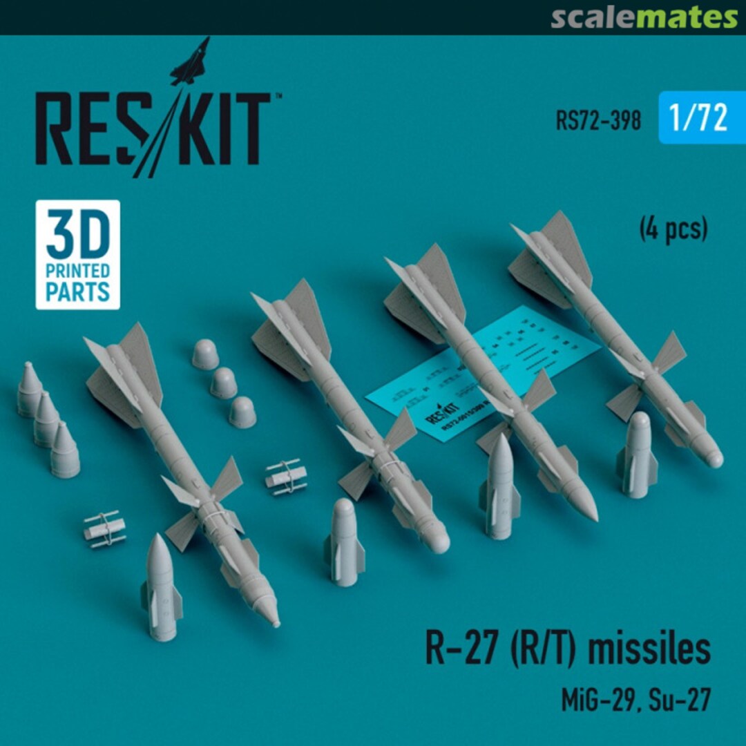 Boxart R-27 (R/T) missiles (4 pcs) (3D Printed) RS72-0398 ResKit Boxart R-27 (R/T) missiles (4 pcs) (3D Printed) RS72-0398 ResKit