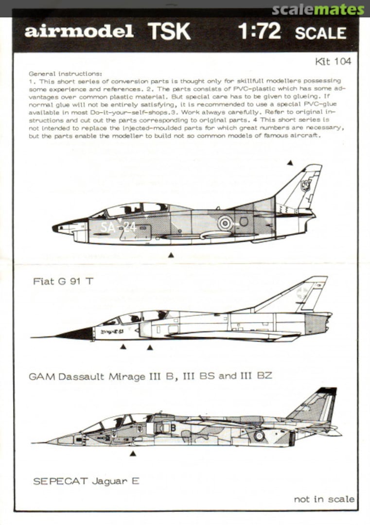 Boxart Fiat G.91T, Dassault Mirage III B/BS/BZ, Sepecat Jaguar E TSK 104 Airmodel Boxart Fiat G.91T, Dassault Mirage III B/BS/BZ, Sepecat Jaguar E TSK 104 Airmodel