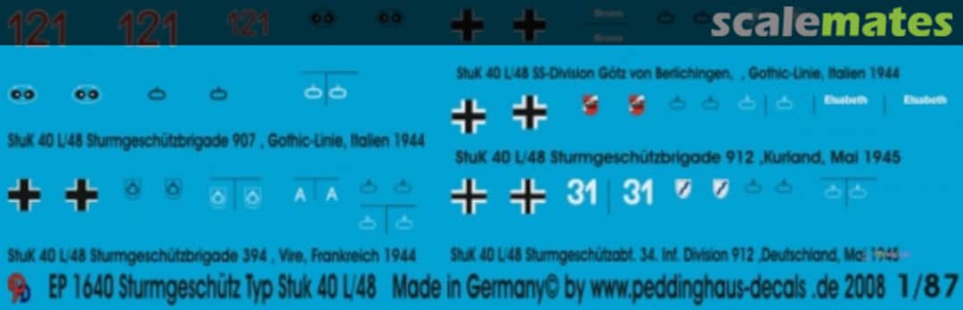 Boxart verschiedene Stug IV Kampfpanzer (40 L/48) EP 1640 Peddinghaus-Decals Boxart verschiedene Stug IV Kampfpanzer (40 L/48) EP 1640 Peddinghaus-Decals