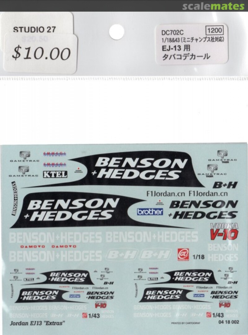 Boxart Jordan EJ13 "Benson & Hedges" Sponsorship ST27-DC702C Studio27 Boxart Jordan EJ13 "Benson & Hedges" Sponsorship ST27-DC702C Studio27
