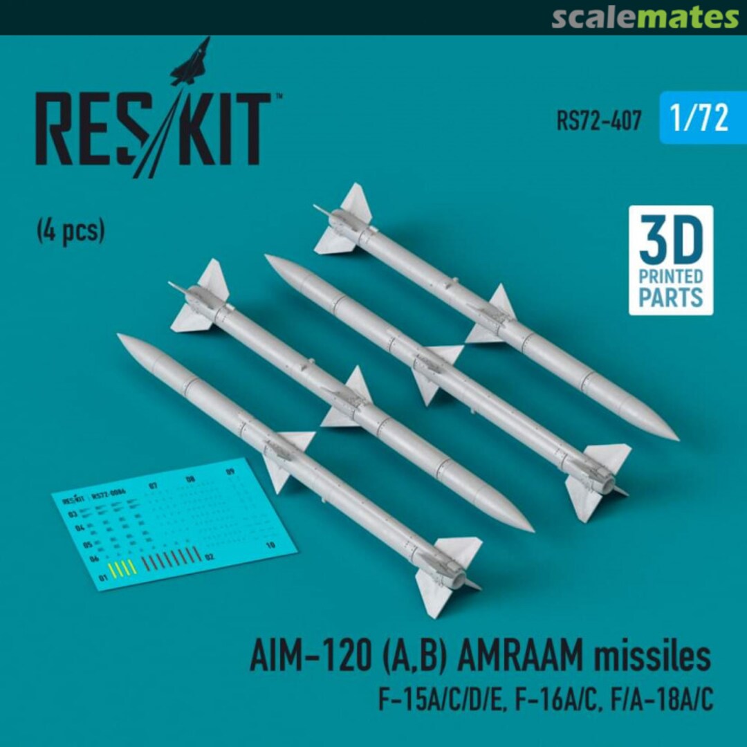 Boxart AIM-120 (A,B) AMRAAM missiles (4 pcs) (3D Printed) RS72-0407 ResKit Boxart AIM-120 (A,B) AMRAAM missiles (4 pcs) (3D Printed) RS72-0407 ResKit
