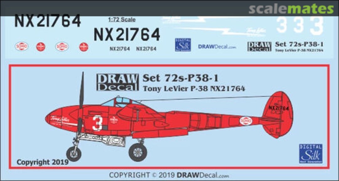 Boxart Lockheed P-38 L - Tony LeVier (NX21764) 72-P38-01 Draw Decal Boxart Lockheed P-38 L - Tony LeVier (NX21764) 72-P38-01 Draw Decal