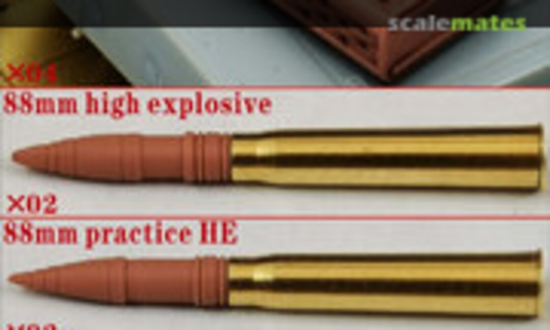 1:35 88mm FLAK 36/37 Shell (6 rounds) & Ammo Clip Containers (4 rounds) (Yan Model PE-35088) PE-35088