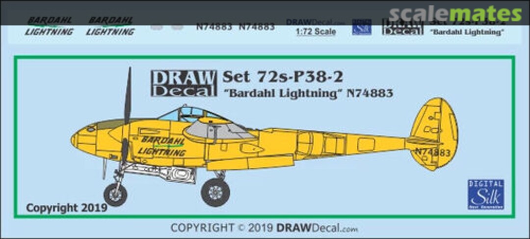 Boxart Lockheed P-38 L - "Bardahl Lightning" (N74883) 72-P38-02 Draw Decal