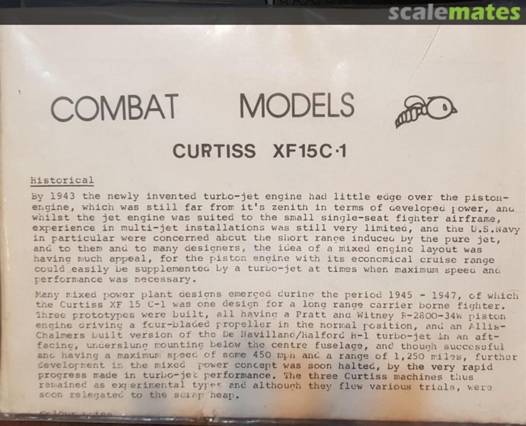 Boxart Curtiss XF15C-1 Combat Models Boxart Curtiss XF15C-1 Combat Models