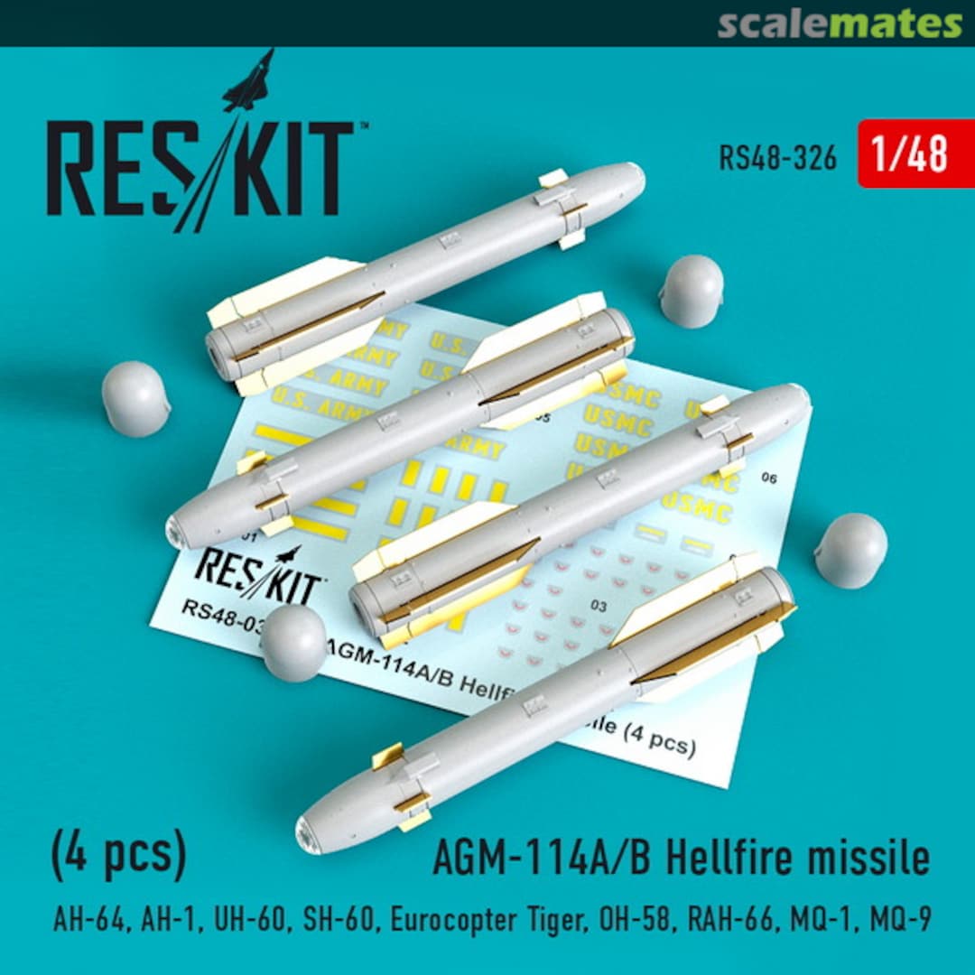 Boxart AGM-114A/B Hellfire missiles (4 pcs) RS48-0326 ResKit Boxart AGM-114A/B Hellfire missiles (4 pcs) RS48-0326 ResKit