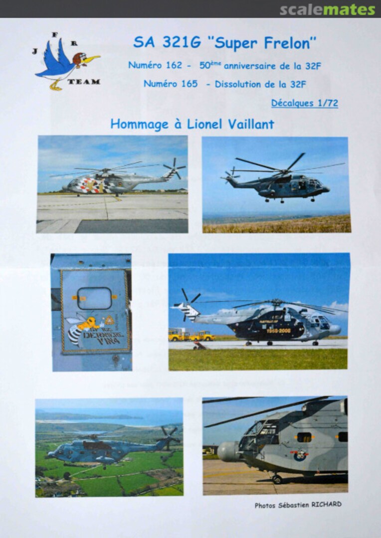 Boxart SA321G Super Frelon "Hommage à Lionel Vaillant" Decals 1/72 JFR TEAM Boxart SA321G Super Frelon "Hommage à Lionel Vaillant" Decals 1/72 JFR TEAM