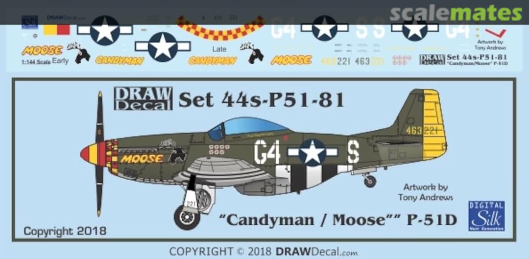 Boxart “Candyman – Moose” P-51D 44-P51-81 Draw Decal Boxart “Candyman – Moose” P-51D 44-P51-81 Draw Decal