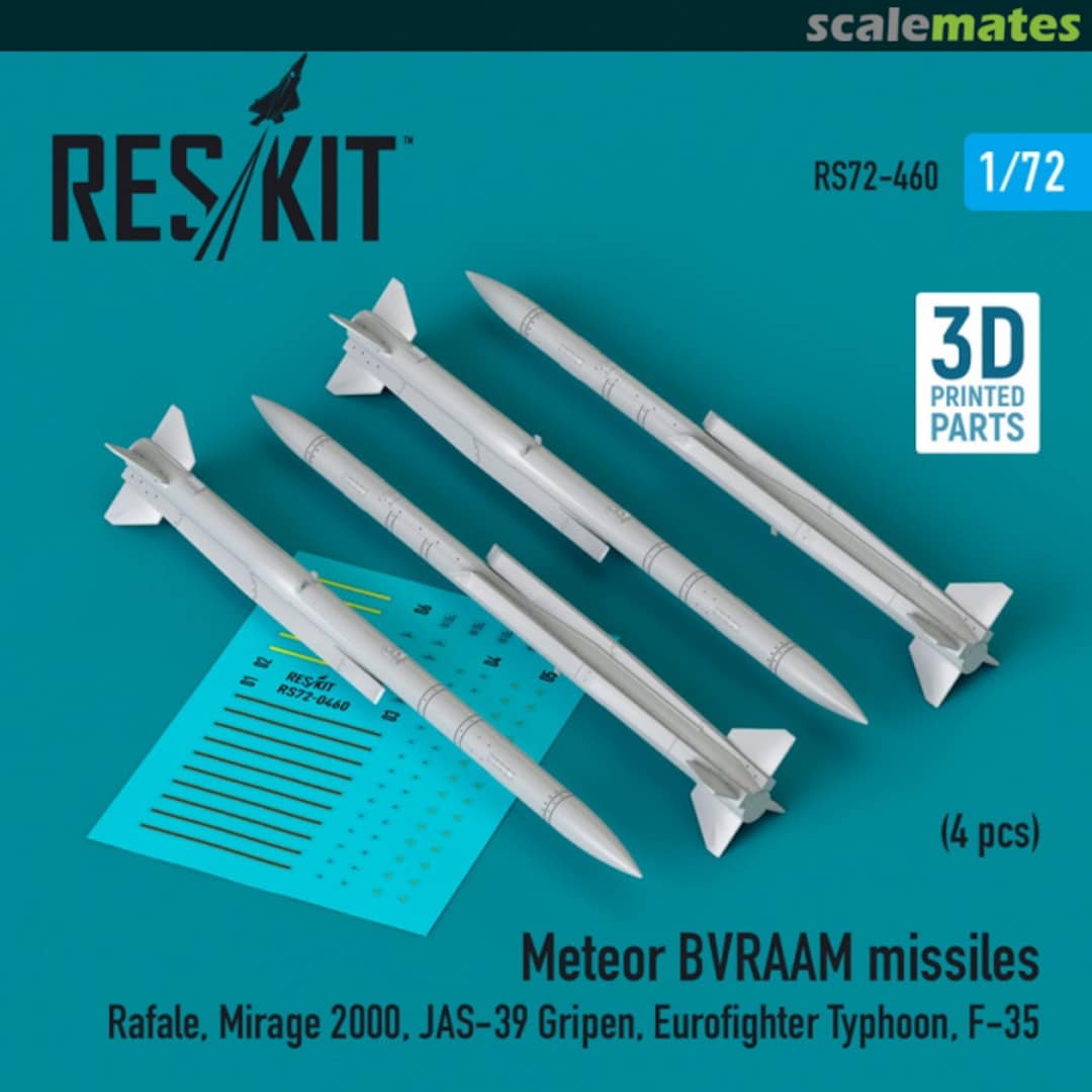 Boxart Meteor BVRAAM missiles (4 pcs) (3D Printed) RS72-0460 ResKit Boxart Meteor BVRAAM missiles (4 pcs) (3D Printed) RS72-0460 ResKit