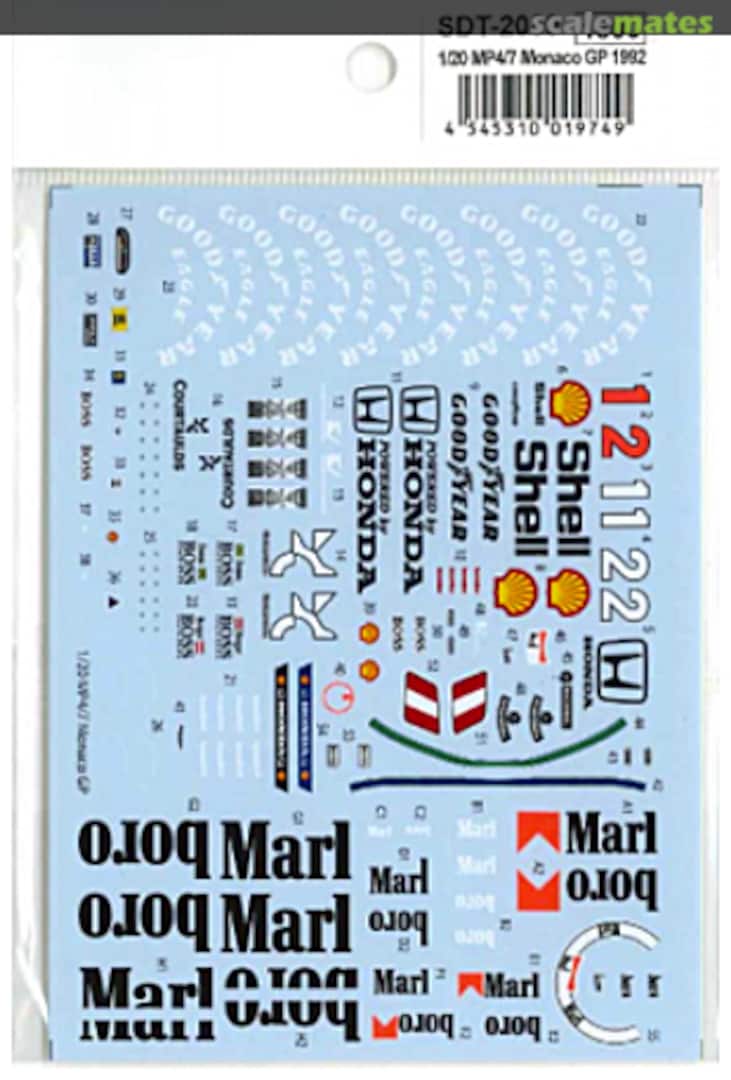 Boxart McLaren MP4/7 Monaco GP (1992) spare decal SDT-2080 Studio27 Boxart McLaren MP4/7 Monaco GP (1992) spare decal SDT-2080 Studio27