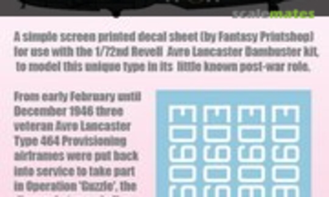 1:72 Post-War Lancaster Operation 'Guzzle' decals (Freightdog Models FSD72012) FSD72012