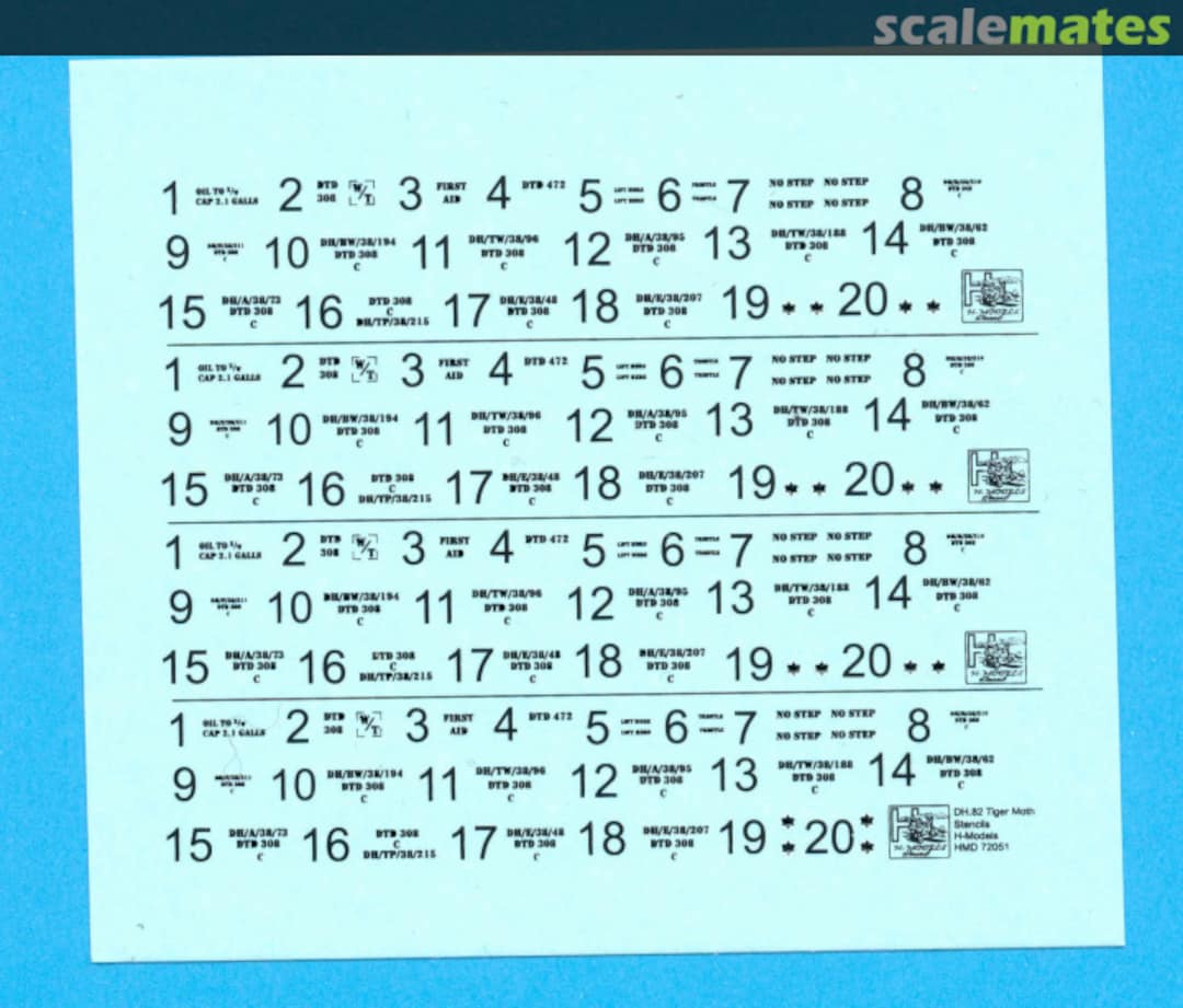 Contents de Havilland DH.82 Tiger Moth Stencils HMD72051 H-Models Decals Contents de Havilland DH.82 Tiger Moth Stencils HMD72051 H-Models Decals