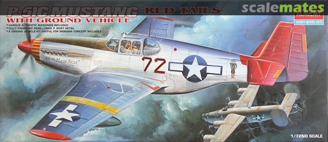 Boxart P-51C Mustang "Red Tails" with ground vehicle 2225 Academy