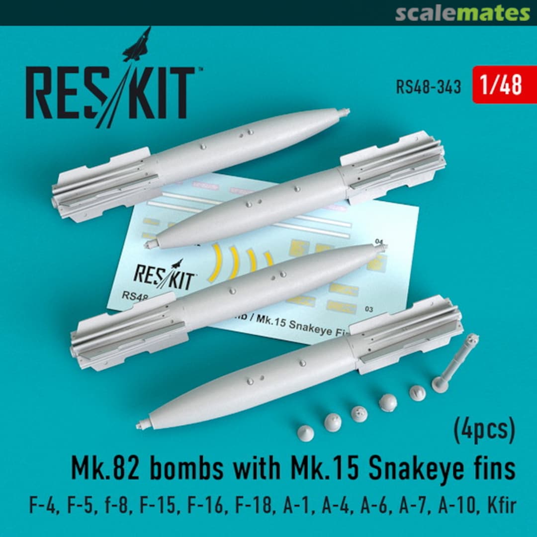 Boxart Mk.82 bombs with Mk.15 Snakeye fins (4pcs) (F-4, F-5, F-8, F-15, F-16, F-18, A-1, A-4, A-6, A-7, A-10, Kfir) RS48-0343 ResKit Boxart Mk.82 bombs with Mk.15 Snakeye fins (4pcs) (F-4, F-5, F-8, F-15, F-16, F-18, A-1, A-4, A-6, A-7, A-10, Kfir) RS48-0343 ResKit