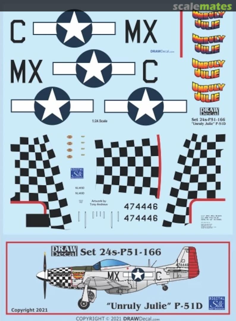 Boxart “Unruly Julie” P-51D 24-P51-166 Draw Decal