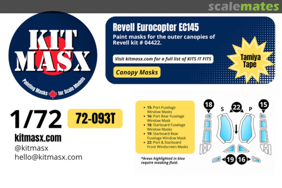Boxart Eurocopter EC145, canopy masks 72-093T Kit Masx Boxart Eurocopter EC145, canopy masks 72-093T Kit Masx
