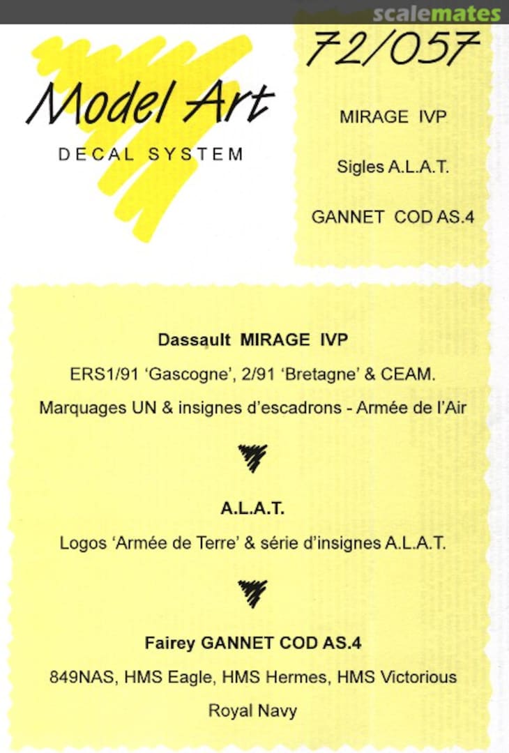 Boxart Dassault Mirage IVP, sigles A.L.A.T., Fairey Gannet COD AS.4 72/057 Model Art Decal System Boxart Dassault Mirage IVP, sigles A.L.A.T., Fairey Gannet COD AS.4 72/057 Model Art Decal System