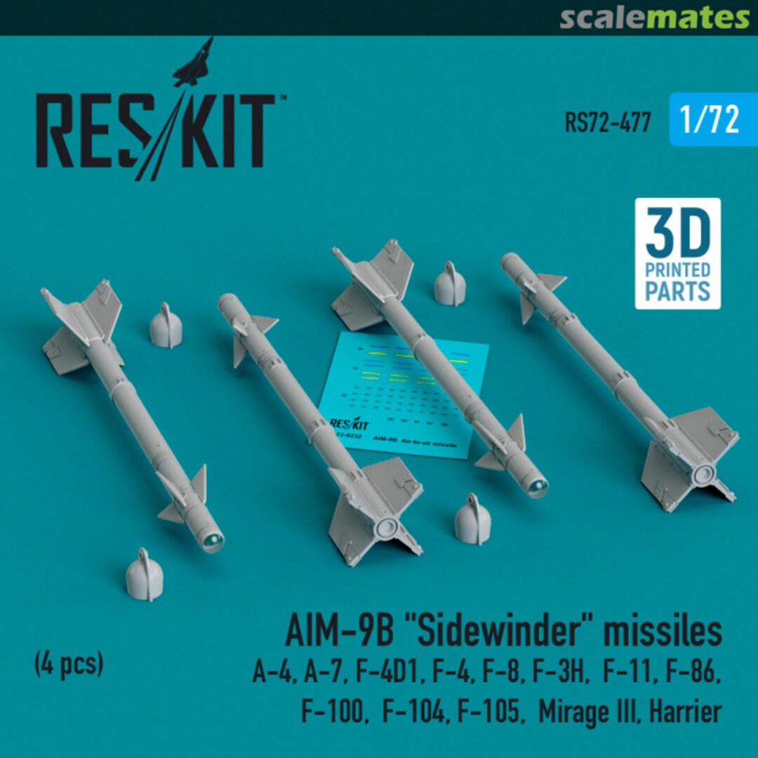 Boxart AIM-9B "Sidewinder" missiles (4 pcs) RS72-0477 ResKit Boxart AIM-9B "Sidewinder" missiles (4 pcs) RS72-0477 ResKit