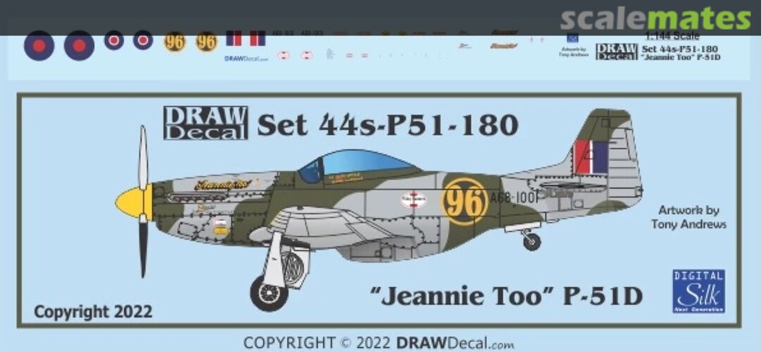 Boxart “Jeannie Too” P-51D 44-P51-180 Draw Decal Boxart “Jeannie Too” P-51D 44-P51-180 Draw Decal