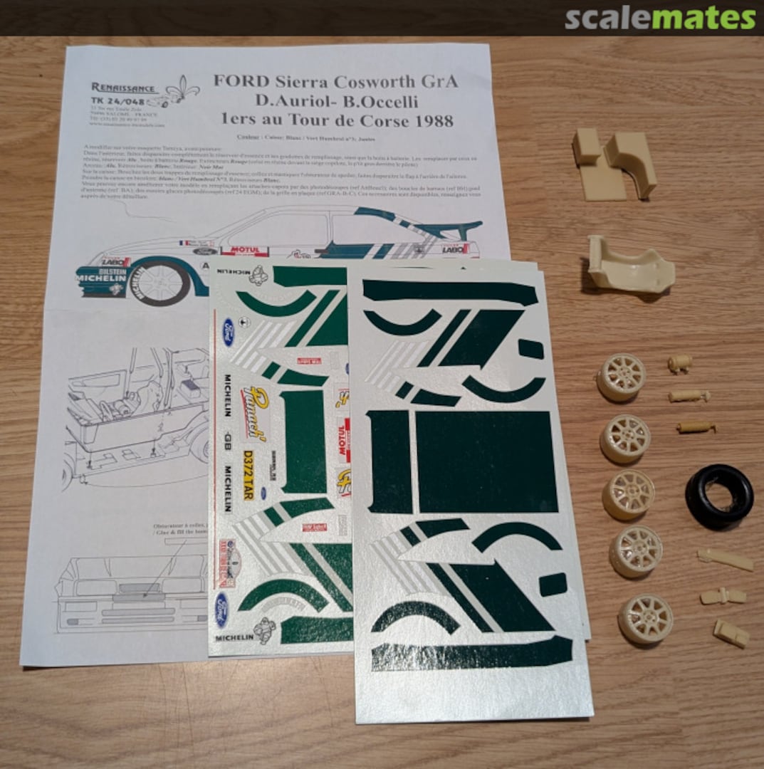 Contents Ford Sierra Gr.A "Panach" Auriol 1er Tour de Corse 1988 Tk24/048 Renaissance Contents Ford Sierra Gr.A "Panach" Auriol 1er Tour de Corse 1988 Tk24/048 Renaissance