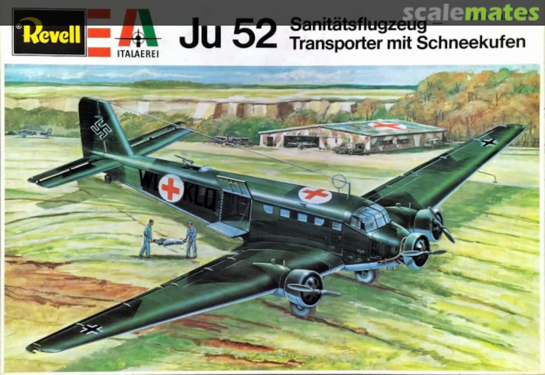 Boxart Ju 52 Sanitätsflugzeug/Transporter mit Schneekufen H-2018 Revell/Italaerei Boxart Ju 52 Sanitätsflugzeug/Transporter mit Schneekufen H-2018 Revell/Italaerei