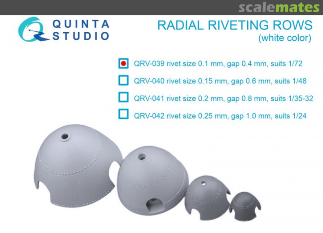 Boxart Radial riveting rows (rivet size 0.10 mm, gap 0.4 mm, suits 1/72), White color QRV-039 Quinta Studio Boxart Radial riveting rows (rivet size 0.10 mm, gap 0.4 mm, suits 1/72), White color QRV-039 Quinta Studio
