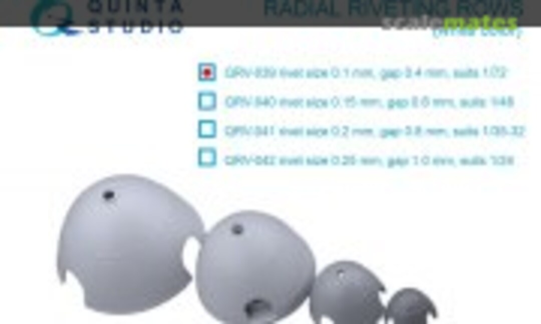 1:72 Radial riveting rows (rivet size 0.10 mm, gap 0.4 mm, suits 1/72), White color (Quinta Studio QRV-039) QRV-039