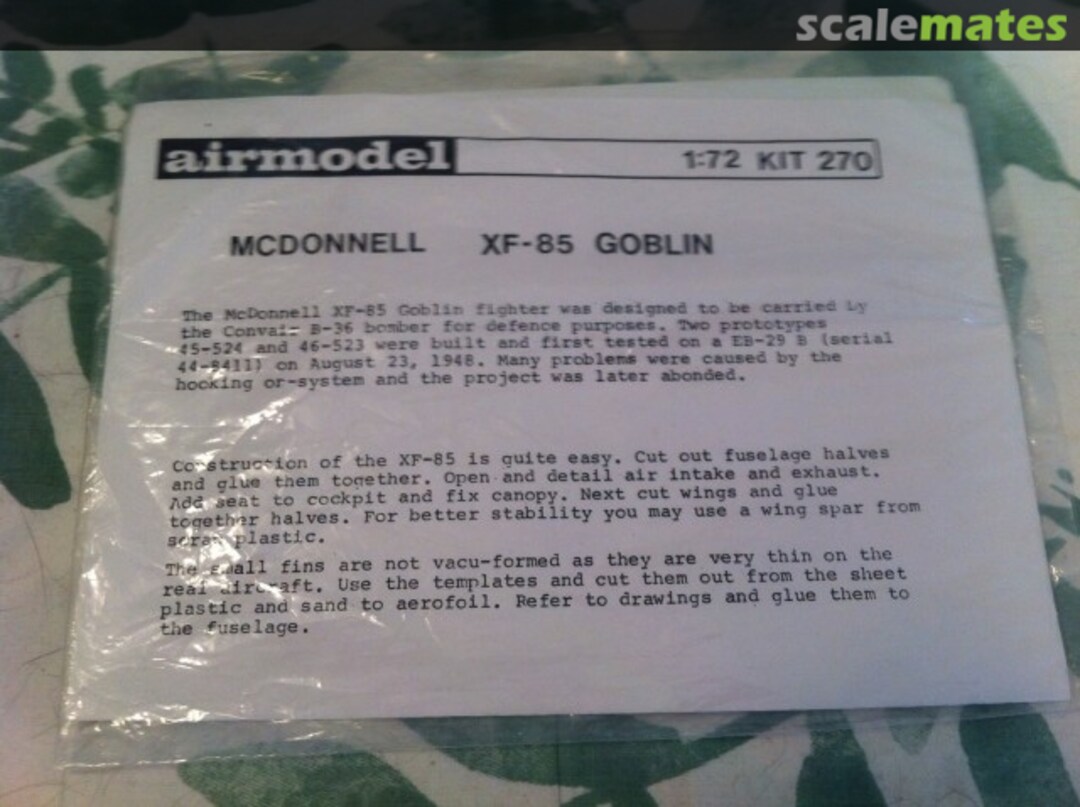 Boxart McDonnell XF-85 Goblin 270 Airmodel