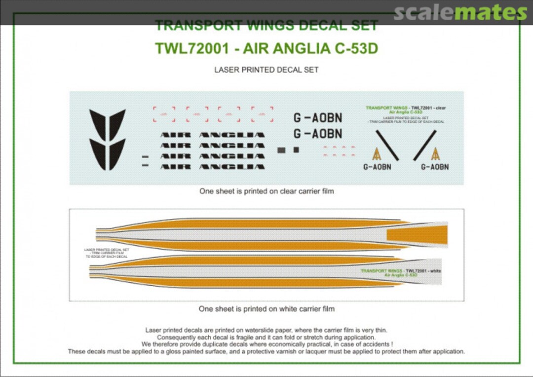 Contents Air Anglia (circa 1960) Douglas C-53D (circa 1971) decal set TWL72001 Aircraft In Miniature Ltd Contents Air Anglia (circa 1960) Douglas C-53D (circa 1971) decal set TWL72001 Aircraft In Miniature Ltd