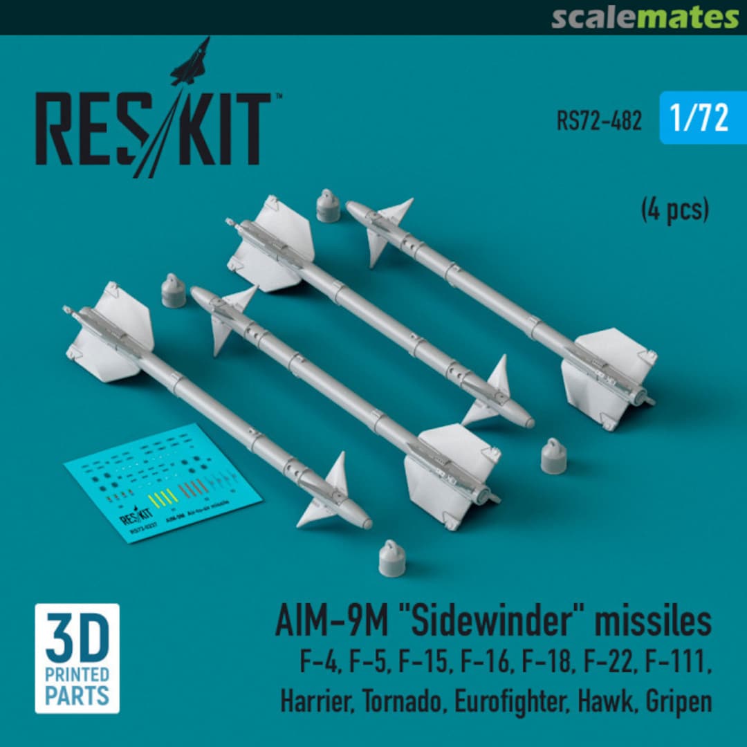 Boxart AIM-9M Sidewinder missiles (4 pcs) (3D Printed) RS72-482 ResKit Boxart AIM-9M Sidewinder missiles (4 pcs) (3D Printed) RS72-482 ResKit