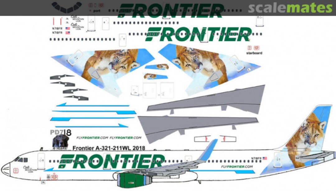 Boxart Frontier "Mountain Lion" Airbus A321 PD718 Pointerdog Decals