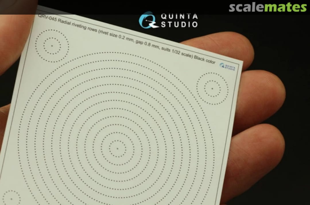 Contents Radial riveting rows (rivet size 0.2 mm, gap 0.8 mm, suits 1/35-32), Black color 1/32 - 1/35 QRV-045 Quinta Studio Contents Radial riveting rows (rivet size 0.2 mm, gap 0.8 mm, suits 1/35-32), Black color 1/32 - 1/35 QRV-045 Quinta Studio