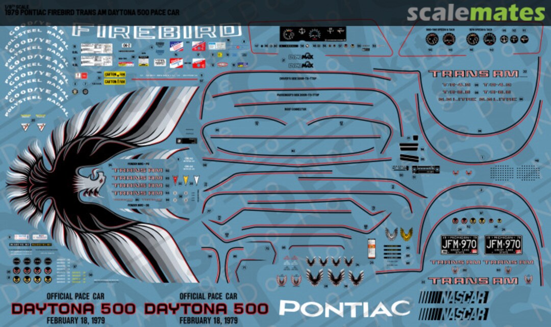 Boxart 1979 Pontiac Firebird Trans Am Daytona 500 Pace Car/10th Anniversary Edition RKD725-1/8 Rays Kits Decals Boxart 1979 Pontiac Firebird Trans Am Daytona 500 Pace Car/10th Anniversary Edition RKD725-1/8 Rays Kits Decals