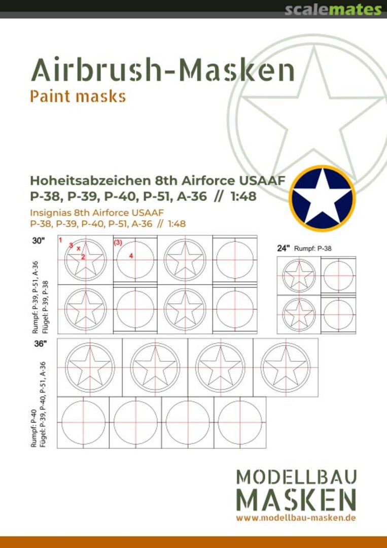 Boxart USAAF 8th Airforce insignia masks 2001-48 Modellbau-Masken Boxart USAAF 8th Airforce insignia masks 2001-48 Modellbau-Masken