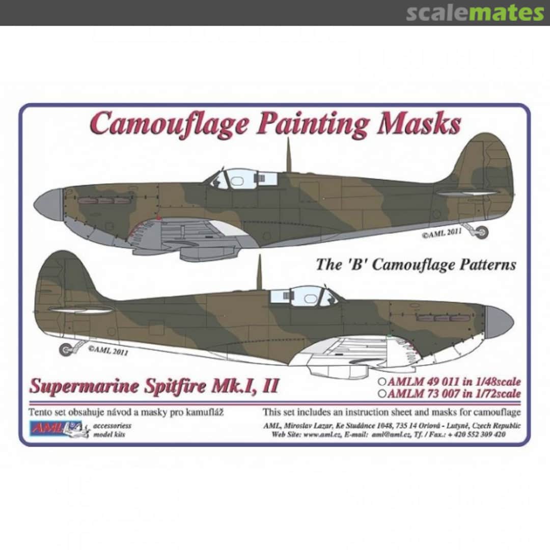 Boxart Supermarine Spitfire Mk.I/II Camouflage Masks B Pattern AMLM49011 AML