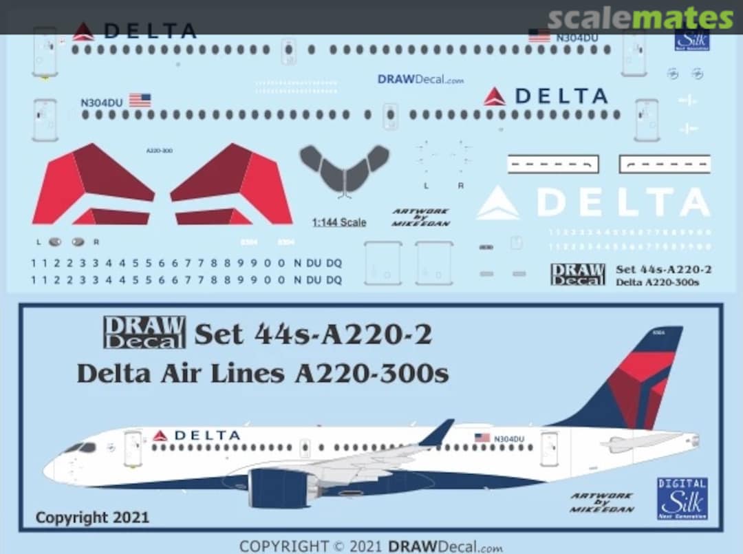 Boxart Delta Air Lines Airbus A220-300s 44-A220-2 Draw Decal Boxart Delta Air Lines Airbus A220-300s 44-A220-2 Draw Decal